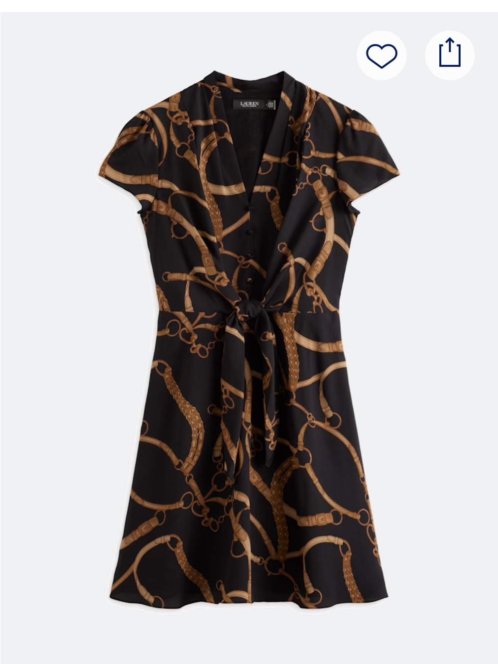 Lauren Ralph Lauren Makeda Dress Black Gold Chain Print Tie Front Mini Dress 14 - Picture 8 of 8